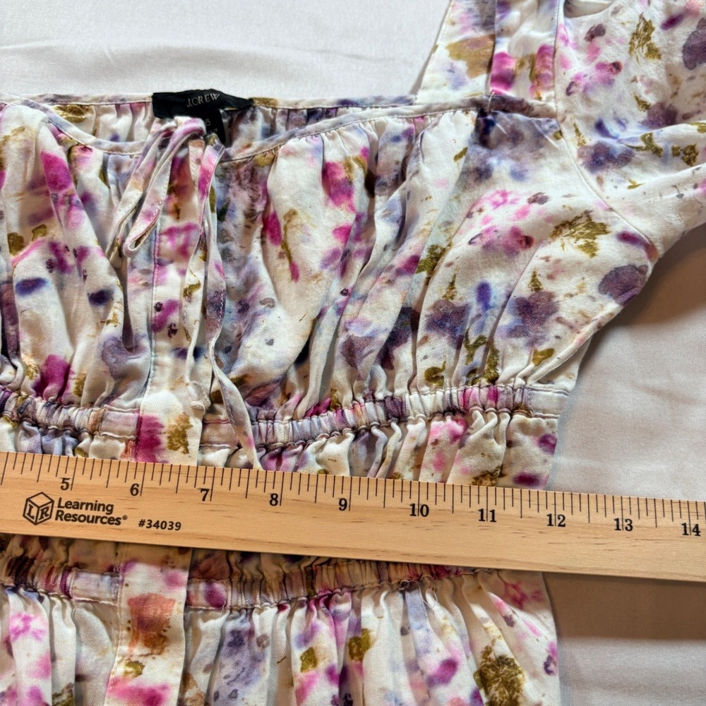 J.Crew Floral Smocked Peplum Blouse Womens Size 6 Square Neck Long Sleeve Top - Picture 5 of 7